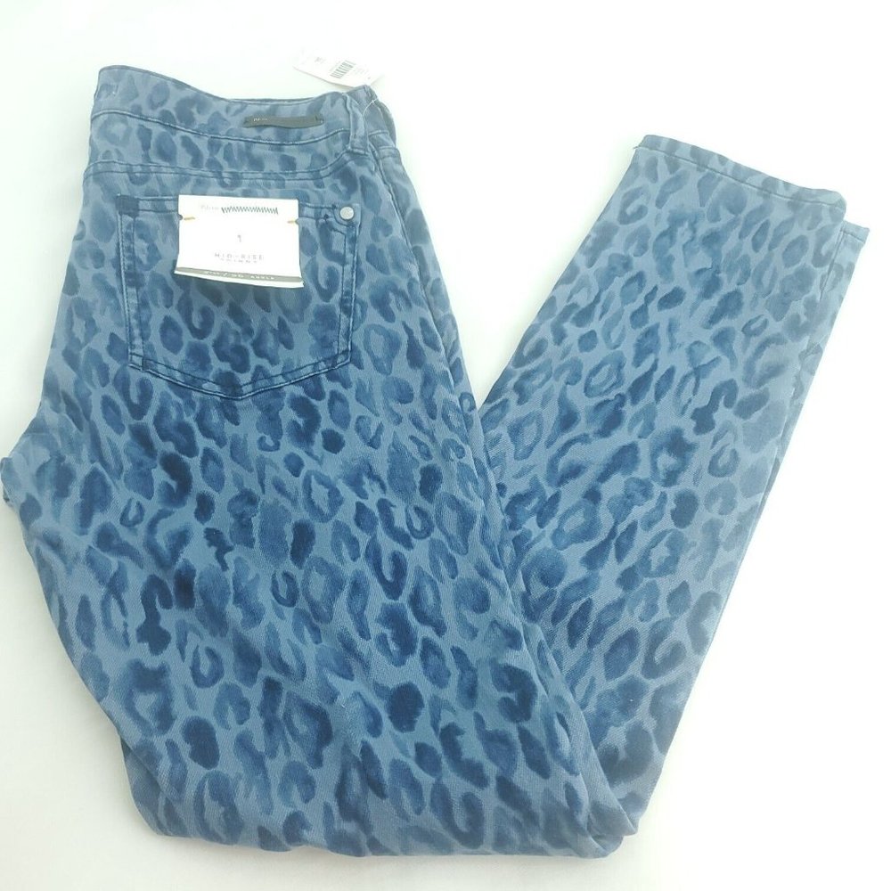 Pilcro Womens Blue Leopard Print Mid Rise Skinny Flat Front Ankle Jeans Size 26 - Picture 2 of 12